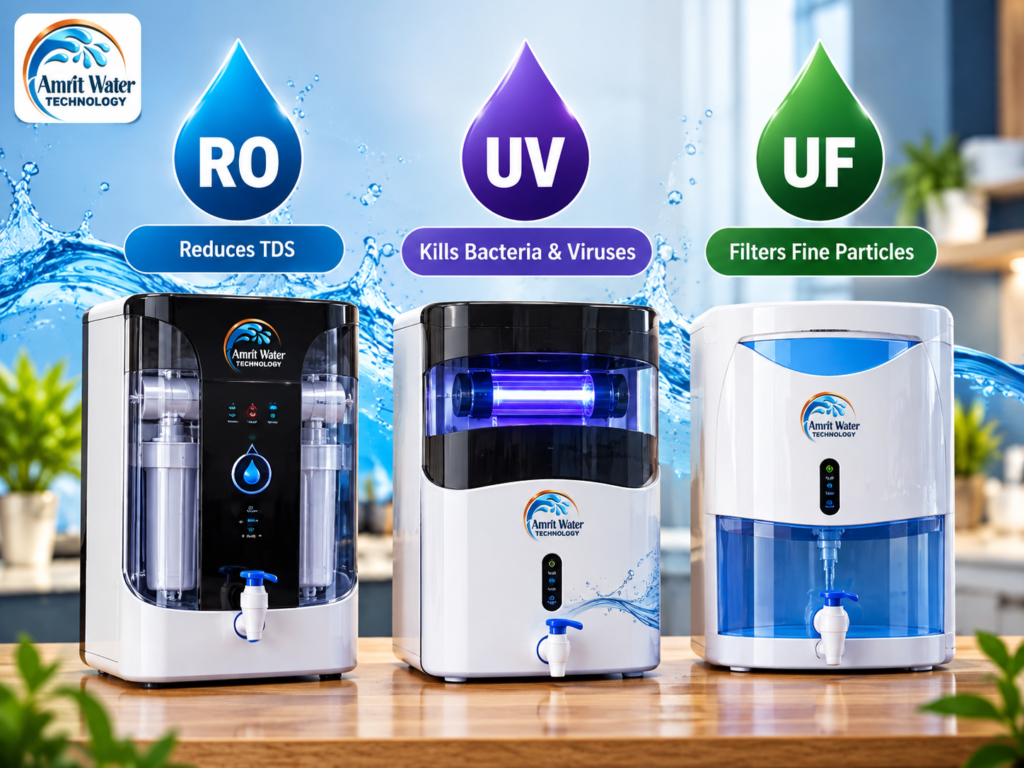 RO vs UV vs UF water purifier comparison by Amrit Water Technology